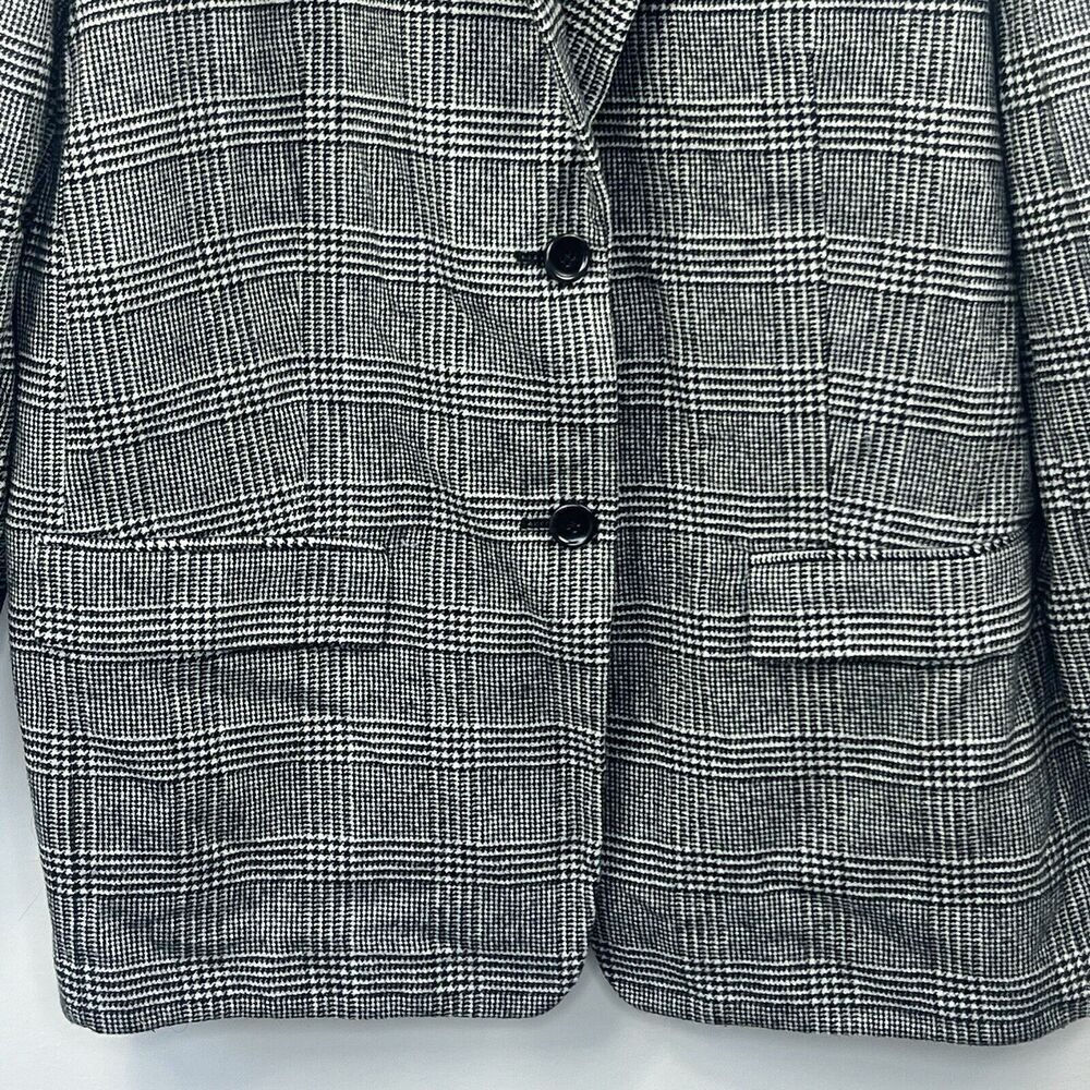 Everlane Oversized Glen Plaid Wool Blazer Size 16 Black Gray Houndstooth - Picture 3 of 14